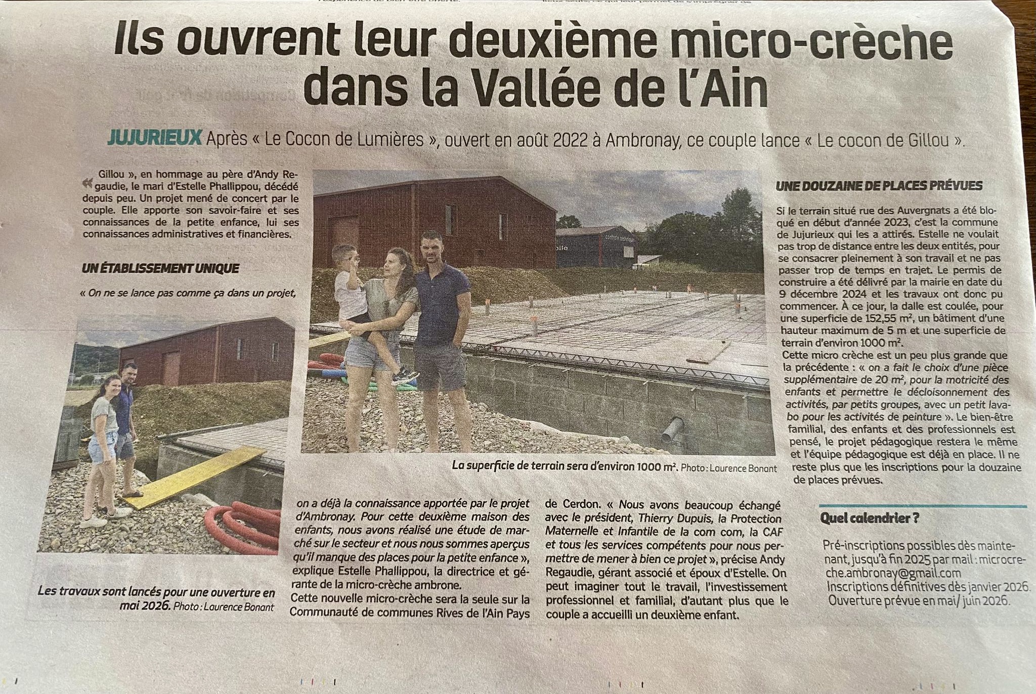 6251b60c-3bcb-48af-b5b2-bfa32abc4d31 Article de presse annonçant l’ouverture de la deuxième micro-crèche Cocon de Lumières à Jujurieux dans l’Ain